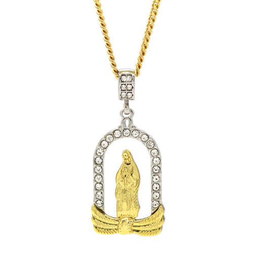 Virgen Maria Adornada Con Zirconias Laminada En Oro De 14k