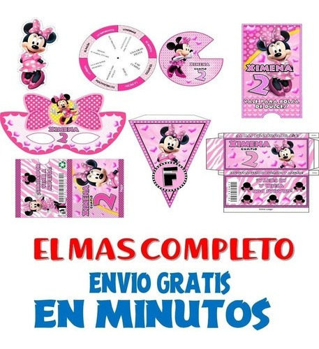 Kit Imprimible Candy Bar Minnie Rosa El Mas Completo