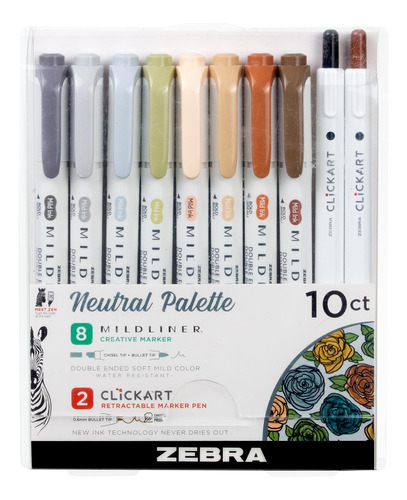 Zebra Pen Neutral Palette Set, Incluye 8 Mildliner Y 2 Marca