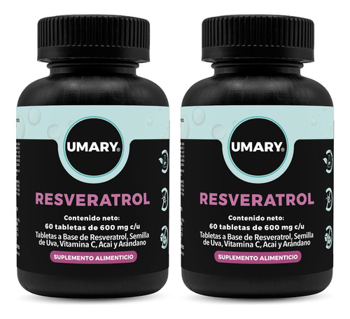 Umary Resveratrol + Acai 120 Tabletas 600 Mg Duo Sabor Sin Sabor