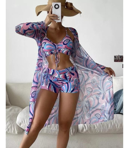 Nm Conjunto De Traje De Baño De Playa Hawaiano De 3 Piezas