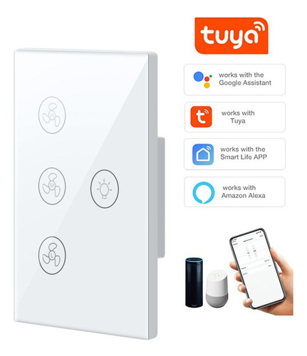 Interruptor Ventilador Luz Tuya Wifi Inteligente 2.4g Color Blanco