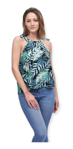 Imagen 2 de 2 de Blusa Cuello Lazo Poplin Estampado | Vov Jeans (02591)