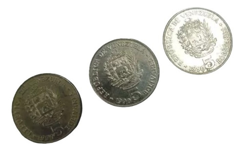 Tres (3) Monedas  De 5 Bolívares Colección Años 1990