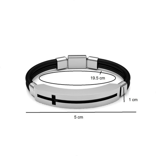 Imagen 3 de 9 de Pulsera De Caucho Y Plata .925 Hombre Cruz Calada Agálea