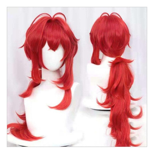 Peluca De Cosplay Impact Diluc Para Halloween, Pelo Rojo