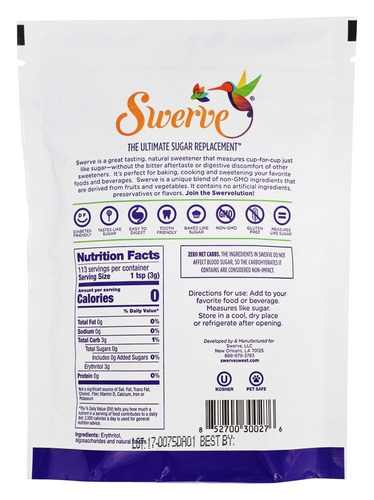 Edulcorante Swerve Confectioner en polvo sin TACC bolsa 340 g