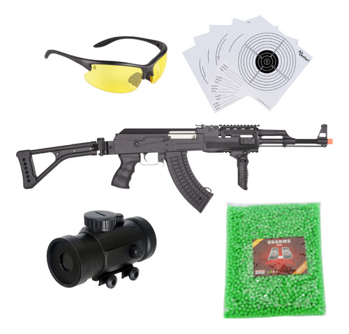 Rifle Airsoft Electrico Ak47 Full Auto 6mm Negro Pack Xchwsp