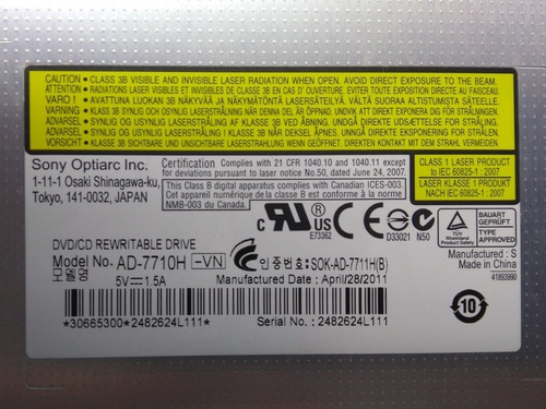 Imagem 4 de 5 de Gravador Dvd Notebook Sony Vaio Pcg-61a11x Preto