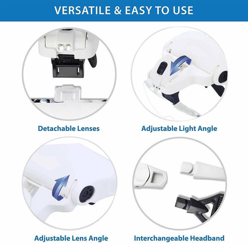 Andston Cabeza De Montaje Lupa Con 2 Led Profesional De La J