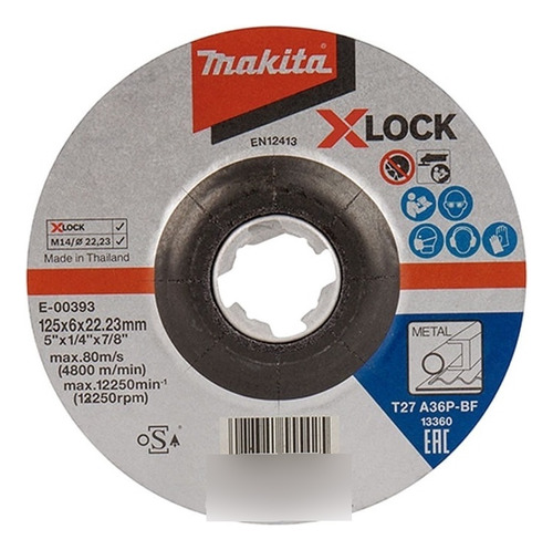 Disco De Desbaste X-lock 125x6x22.23mm Metal E-00393 Makita Cor Colorido