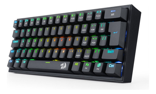 Teclado gamer Redragon Fizz K617 QWERTY Redragon Brown português Brasil cor preto com luz RGB