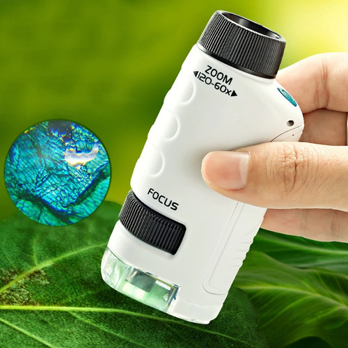 Microscopio Portátil Zoom Enfoque 60-100x Y Luz Led Color Blanco