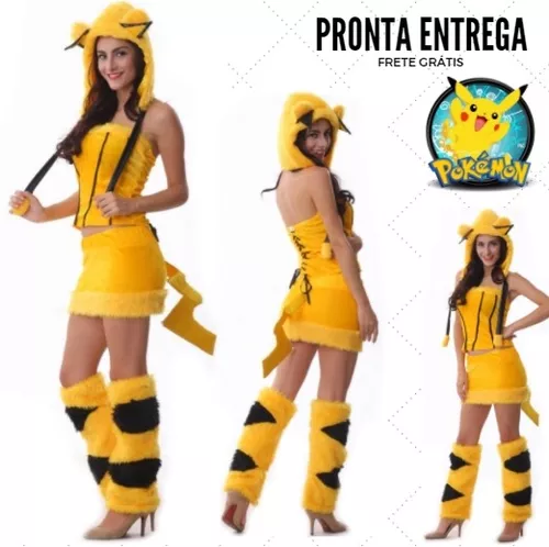 Fantasia Pikachu Adulto Feminina Pikachu Pokemon Cosplay, fantasia