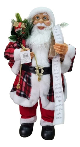 Boneco Grande Papai Noel Luxo Decorativo De Natal - 80cm Cor Xadrez com presente