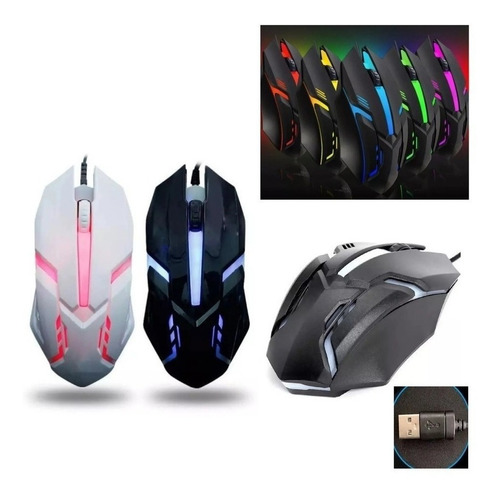 Mouse Para Jogo Gamer Com Fio Com Luz Colorida Led Usb Pc