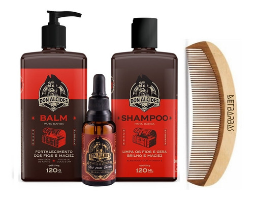 Kit Shampoo + Balm + Óleo + Pente - Barba Negra Don Alcides 