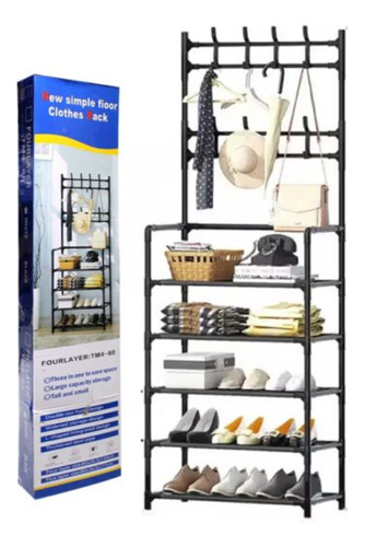 Organizador De Calzado Mueble Botinero Perchero 6 Niveles Negro