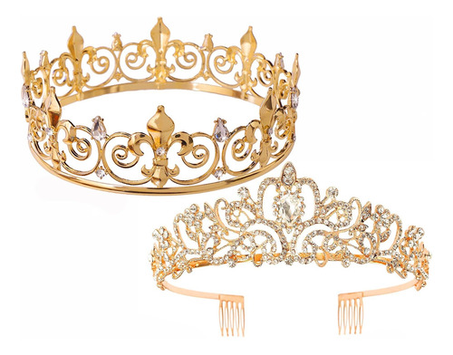 2pcs King And Queen Crown Set Metal Crown For Men And Women