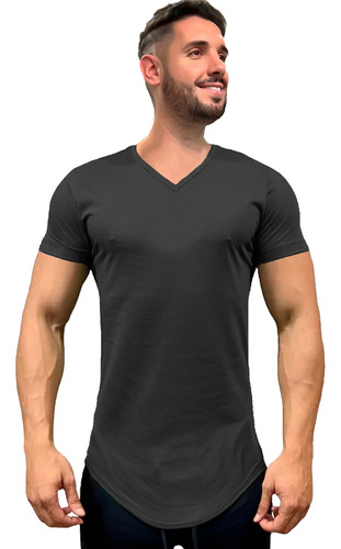 Camiseta Masculina Long Line Camisa Oversized Swag Elastano