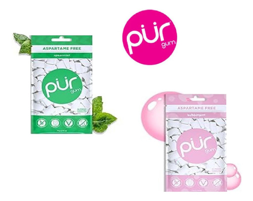 Chicle Pur Gum Sin Aspartame Spearmint & Bubblegum 2pack