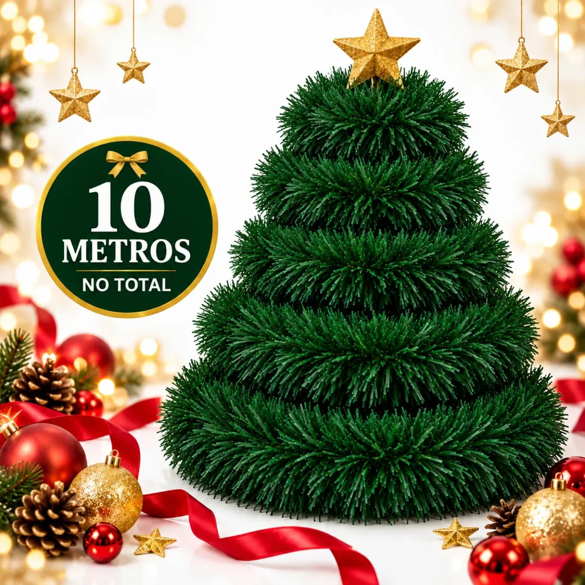 Festão Arvore de Natal Cheio Grosso Flexível Decoração De Natal 10 Metros ​Verde Varal Natalino 5 Peças 2m x 9cm - ENFANCE