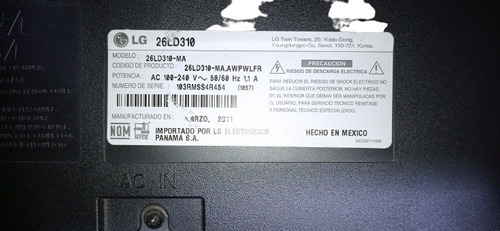 Imagen 9 de 9 de Tv 26'' Hd Lcd LG 26ld310 Pantalla Partida Reparar Repuest