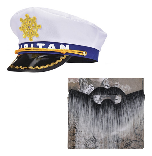 Combo Capitan Marinero Gorro / Sombrero + Barba Disfraz 