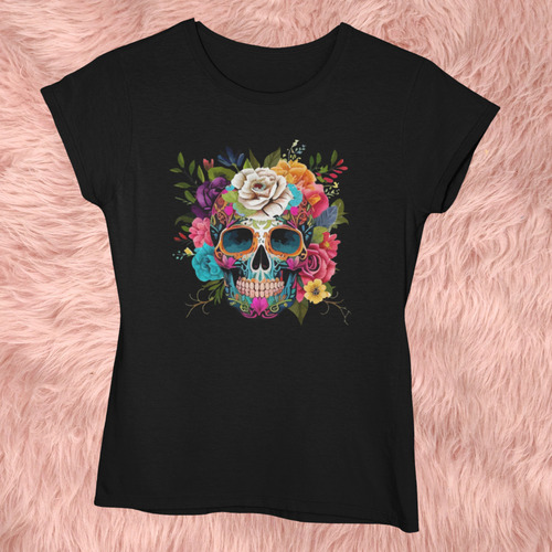 Blusa Playera Casual Mujer Calavera Flores Lentes Halloween