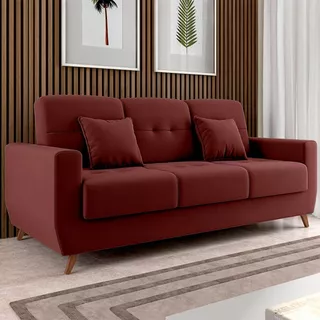 Sofá Cama Pâmela Reclinável 3 Lugares Veludo Vinho - Matrix Cor Vermelho