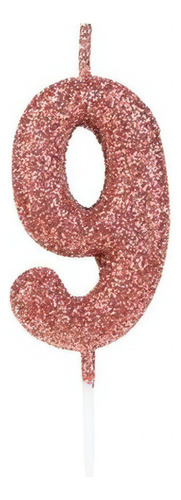 Vela De Aniversário Número 9 Glitter Rose Gold 4,5cm