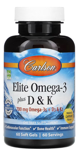 Carlson Labs Elite Omega-3 Plus D & K 60sgels Sabor Limón