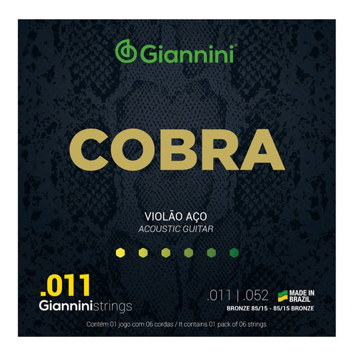 Encordoamento Cordas Giannini  Para Violão Aço Cobra 011