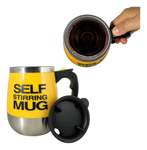 Taza Autoagitadora Para Café Térmica Mezcla Automática 450ml Color Amarillo