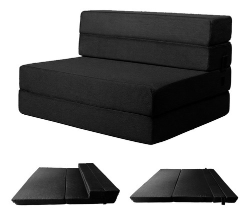Imagen 3 de 10 de Sofá Cama Matrimonial Plegable, Colchoneta Con Soporte Firmé Color Negro