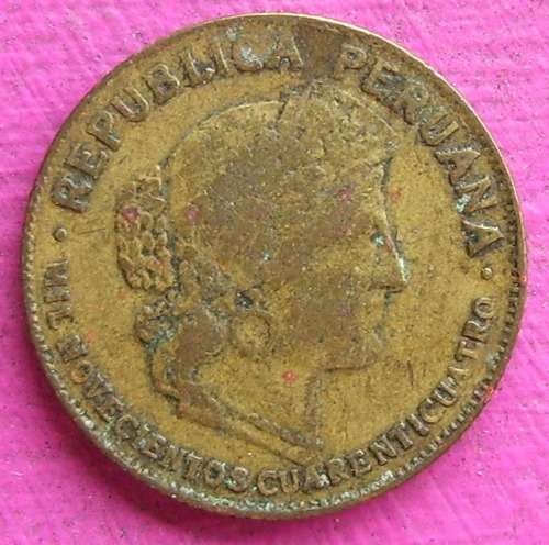 Moneda Peru 10 Centavos 1944  En Letras Muy Rara