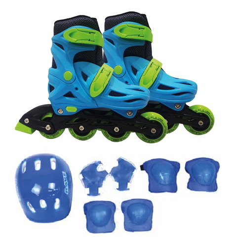 Patines Rollers Extensibles Celeste + Set De Protección 