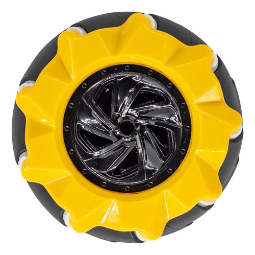Roda Pneu Omnidirecional 80mm Mecanum Amarelo (esquerda)