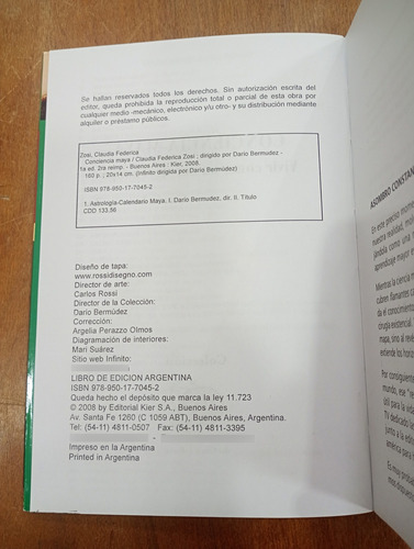 Libro Conciencia Maya Claudia F. Zosi Kier 2008 (Usado)