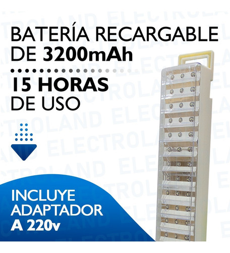 Imagen 7 de 10 de Luces Luz Emergencia 60 Leds Recargable 2 Intensidades 12 Hs