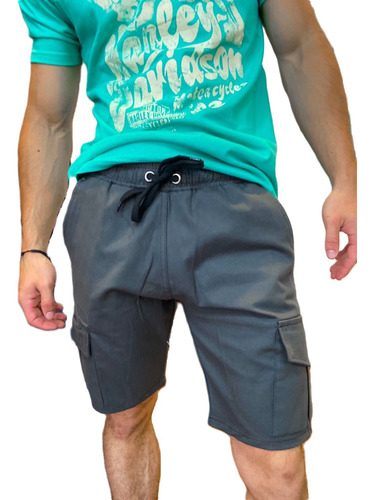 Bermuda Hombre Cargo  Short Gabardina Elastico Cordon 