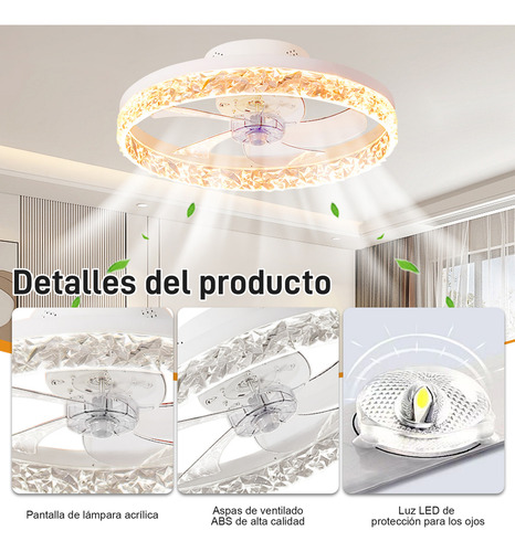 Ventilador De Techo Luz Con Control Remoto Inteligente Led color blanco Merion