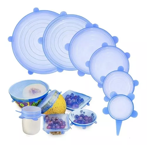 Set Pack 6 Tapas Silicona Reutilizable Ajustable Cocina