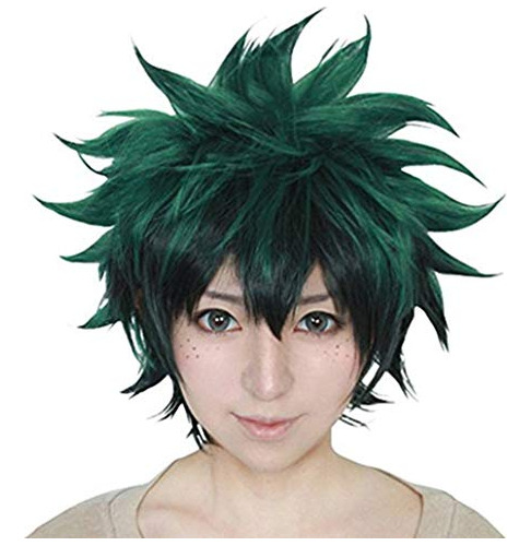 Anogol Tapa De Cabello Ondulado Verde Corto Cosplay Peluca A