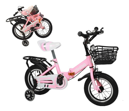 Bicicleta Plegable Resistente Compacta Rodada R12 Rueditas Color Rosa Tamaño del cuadro 12 "