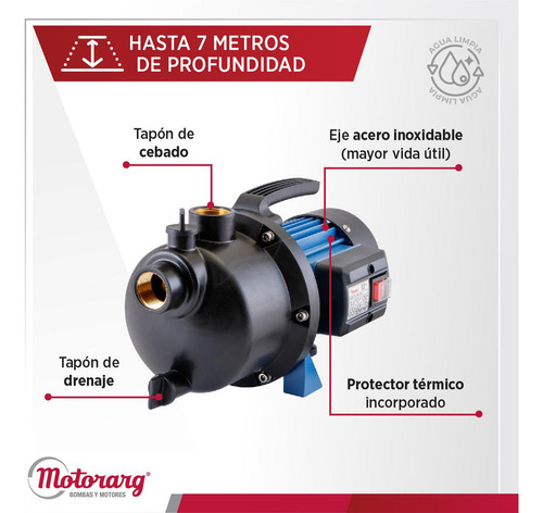 Bomba De Agua Autoaspirante Motorarg Bjp 100 1 Hp Azul Monofásica 50 Hz