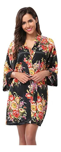 Bata Corta De Satén Tipo Kimono Floral Para Boda, Para Mujer