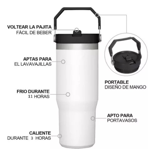 Vaso Termico 30 Oz Vasos Inoxidable Con Un Asa Popote