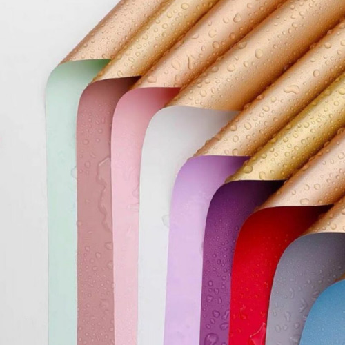 Papel Coreano Bopp Flores Diseño Cara Dorada X20u 3055 Turquesa Dorado