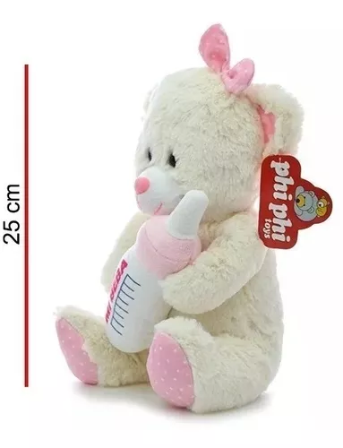 Oso Peluche Rosa Celeste Mamadera Recién Nacido Bebe 35 Cm.